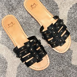 Marc Fisher Studded Pava Leather Slip On Slides Sandals Black Size 6.